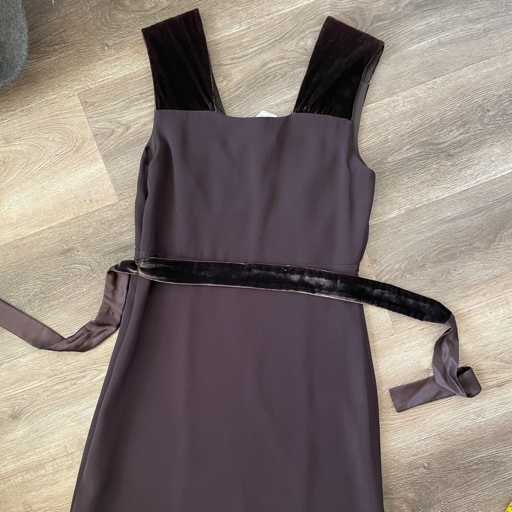 Max Mara Espresso Brown Pleated Fit and Flare Dress Velvet Sash Tie Midi 40 8 - Picture 5 of 13